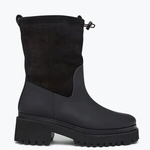 Freda Salvador Blake Lug Sole Rain Boot in Black Suede Leather Combo - NWT